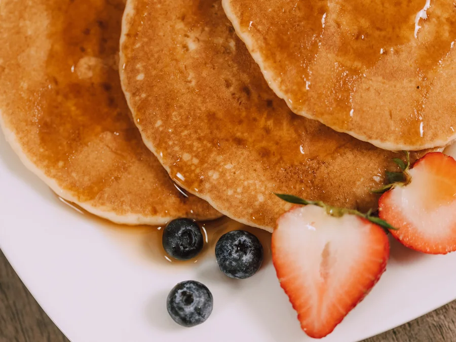 A stack of pancakes served for breakfast.