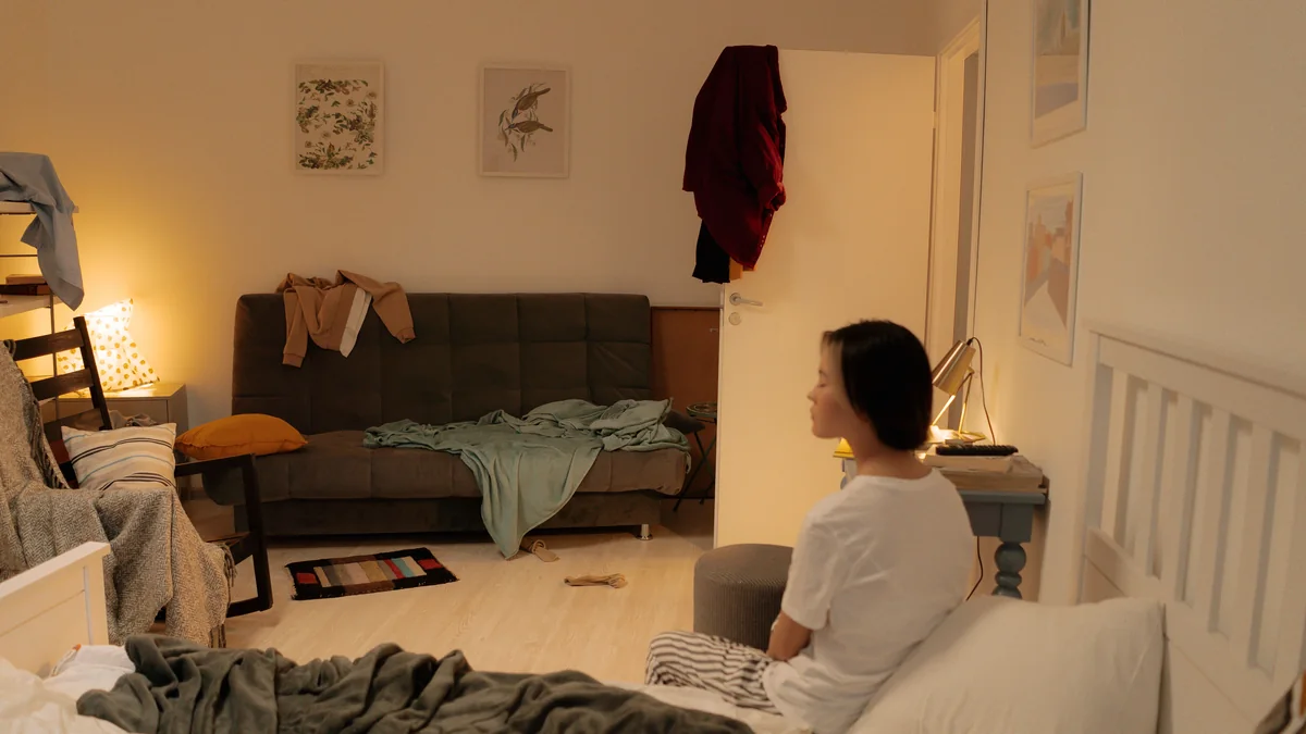 Messy bedroom that needs cleaning and organizing