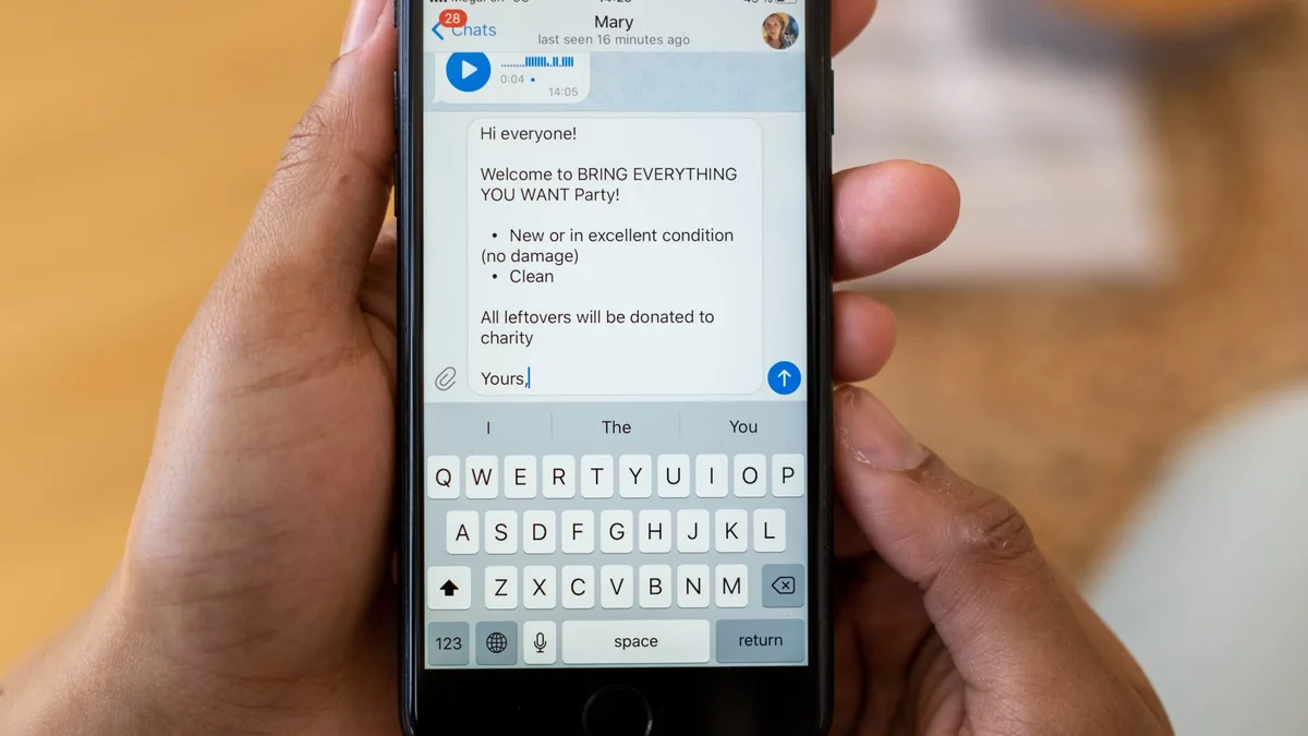 Hands typing multiple messages on a smartphone
