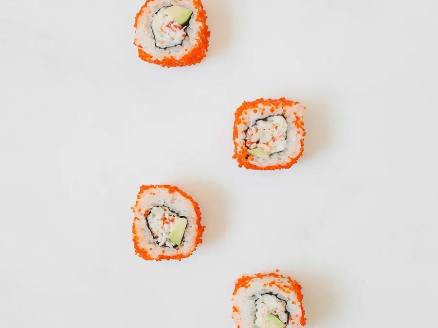 California sushi rolls with avocado and imitation crab.