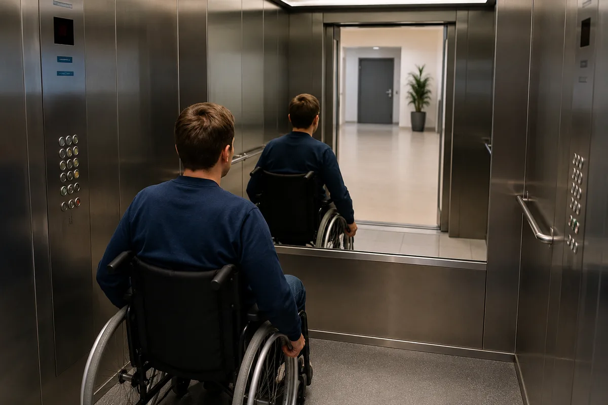 Mirror inside an elevator cabin making the space feel larger