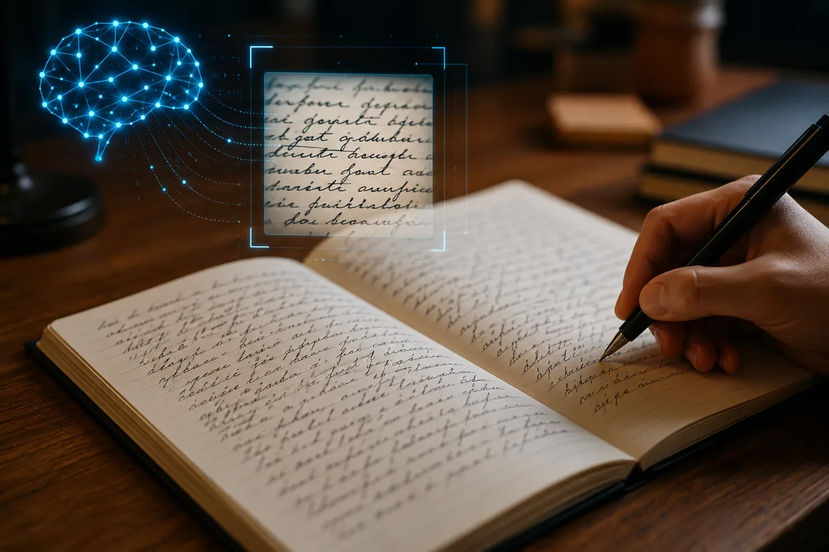 AI analyzing handwritten notes and converting handwriting into digital text.