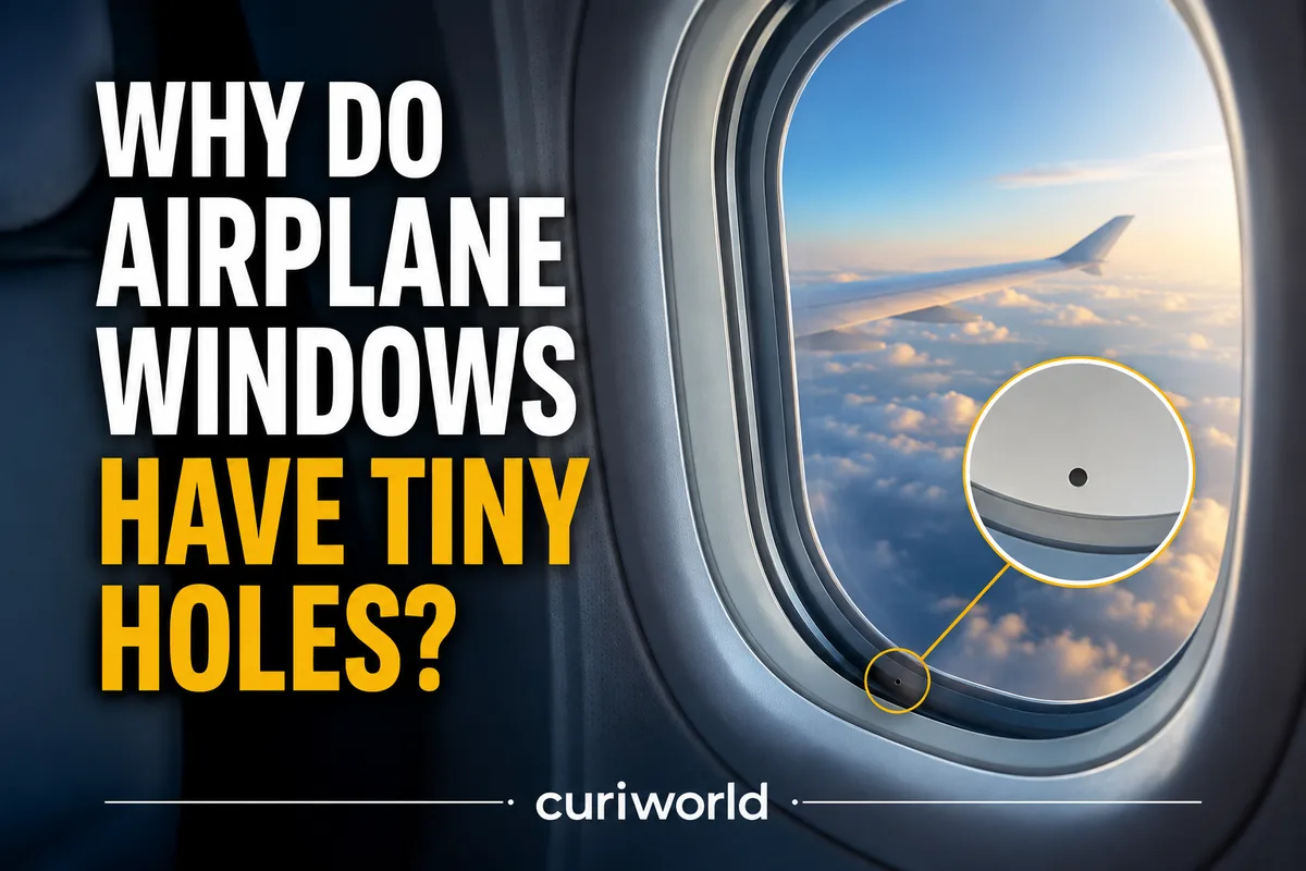 Close-up view of a layered airplane window and its small pressure equalization hole