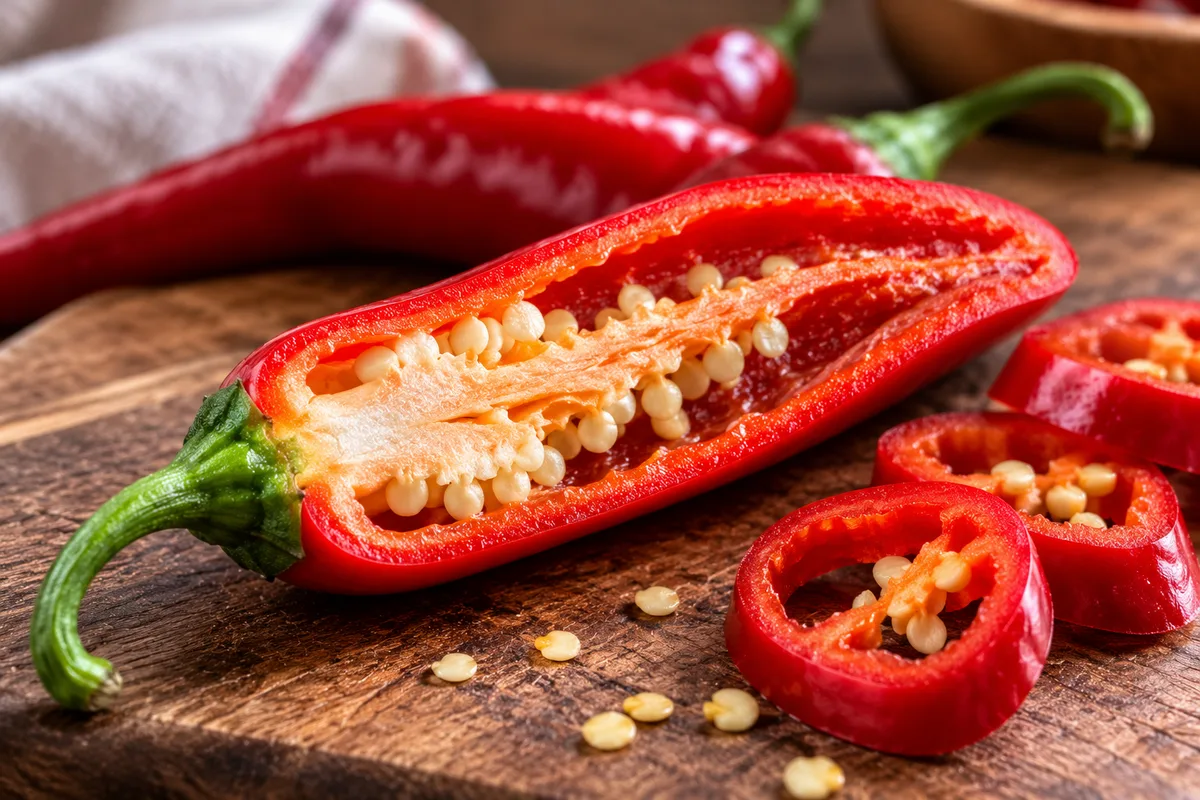 Fresh red chili pepper illustrating how capsaicin creates a burning sensation