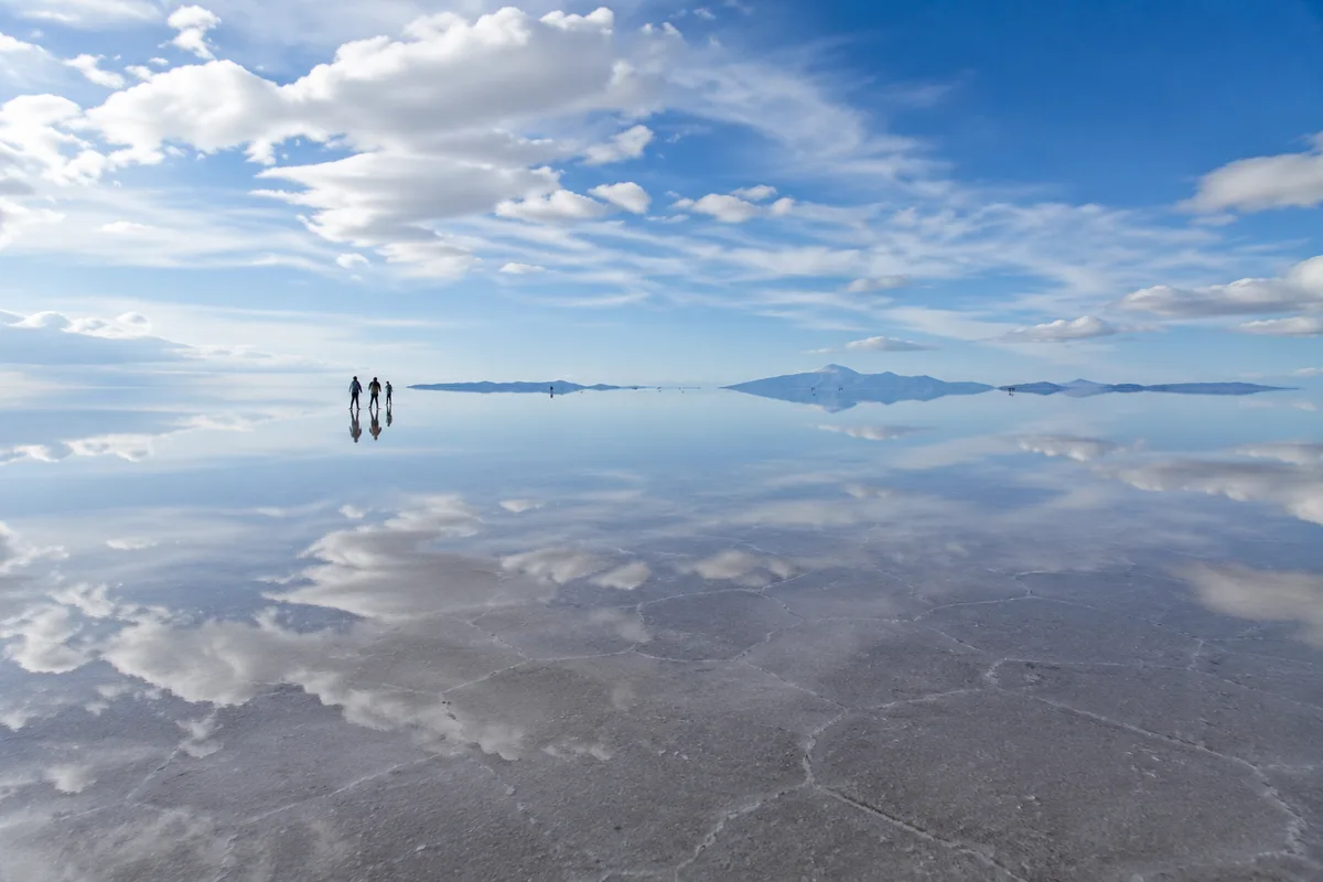 Salar de Uyuni salt flat reflecting the sky during the wet season in Bolivia