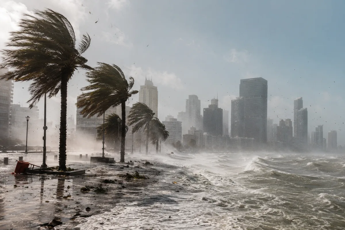 Powerful winds and ocean movement illustrating the effects of Earth suddenly stopping its rotation