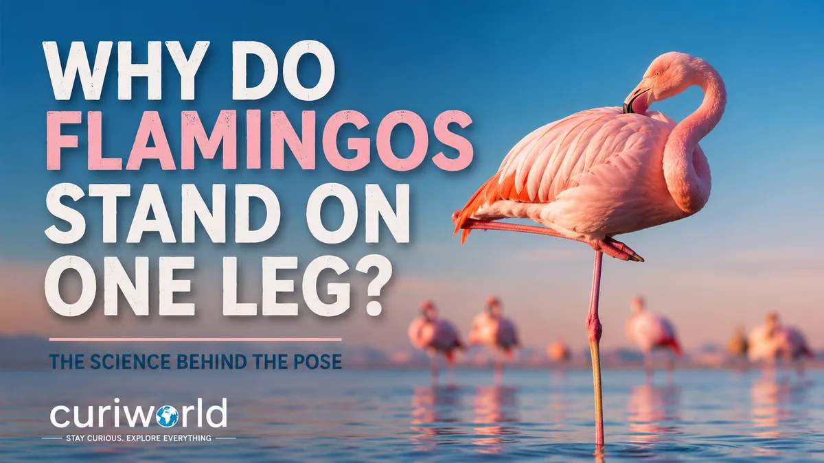 Flamingo resting on one leg with its other leg tucked beneath its feathers