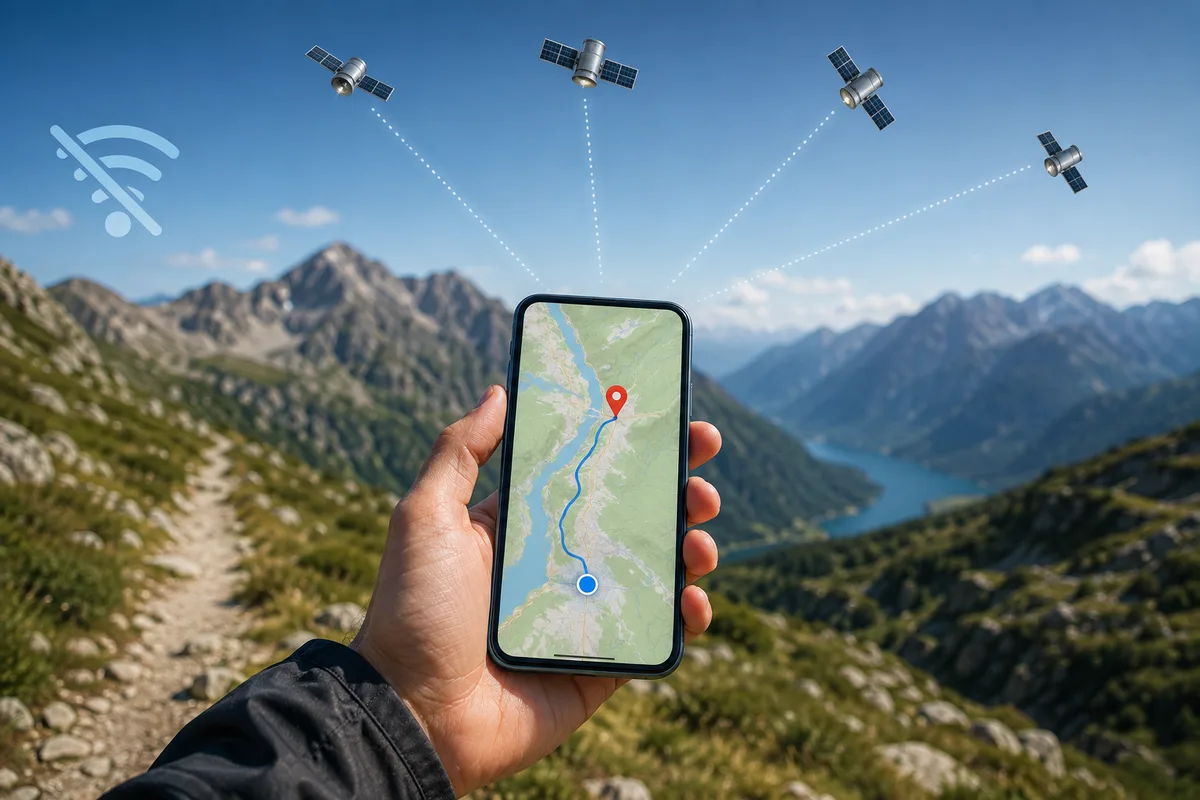 Smartphone using GPS satellite navigation without an internet connection