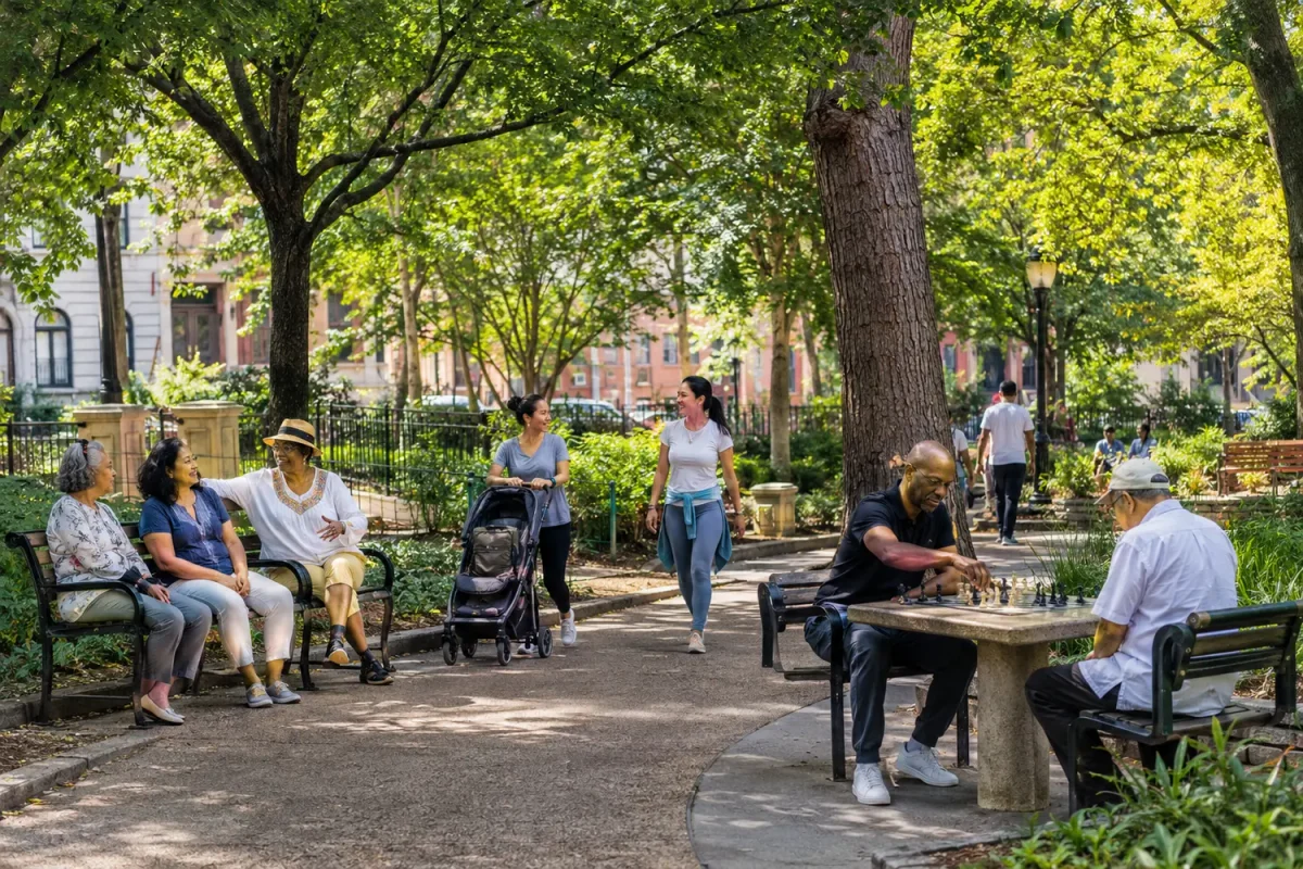 People spending time together in a neighborhood third place