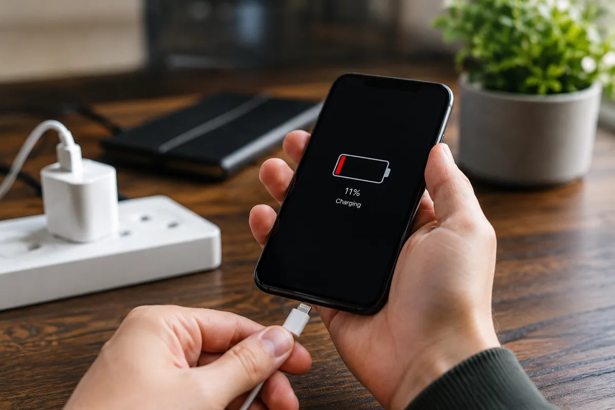 Smartphone charging slowly with a USB-C cable and compatible power adapter