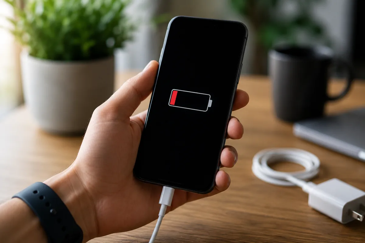 Person checking smartphone battery usage to investigate fast battery drain