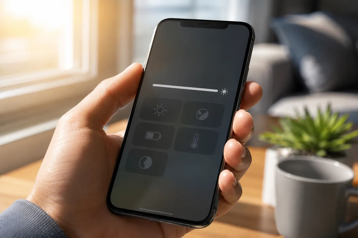 A smartphone screen appearing dim even with the brightness level set to maximum.
