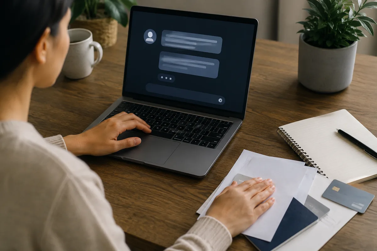 Person using an AI chatbot while keeping personal documents and financial information private