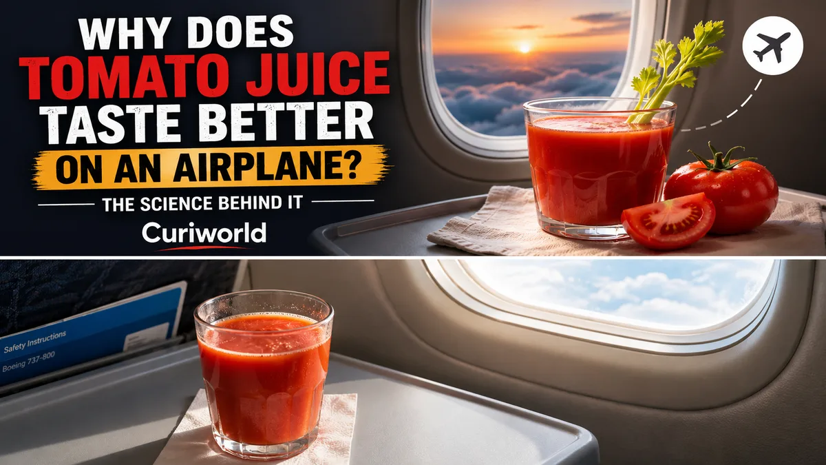 Glass of tomato juice served during an airplane flight