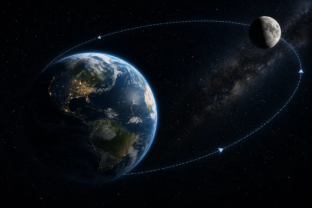 Moon orbiting Earth as it slowly moves farther away over time