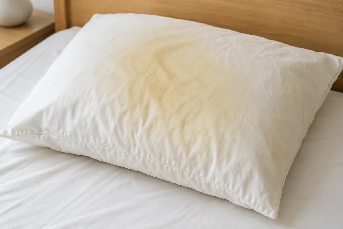 Yellow stains can gradually develop on pillows as sweat, body oils, moisture, and skincare products pass through the pillowcase over time.