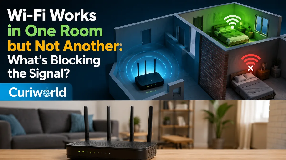 Wireless router placed inside a home with different rooms affecting Wi-Fi signal coverage