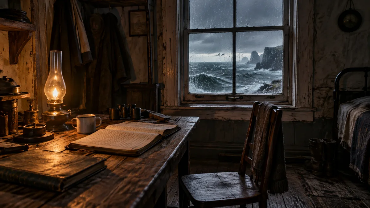 Rugged western landing below the Flannan Isles lighthouse during rough Atlantic weather