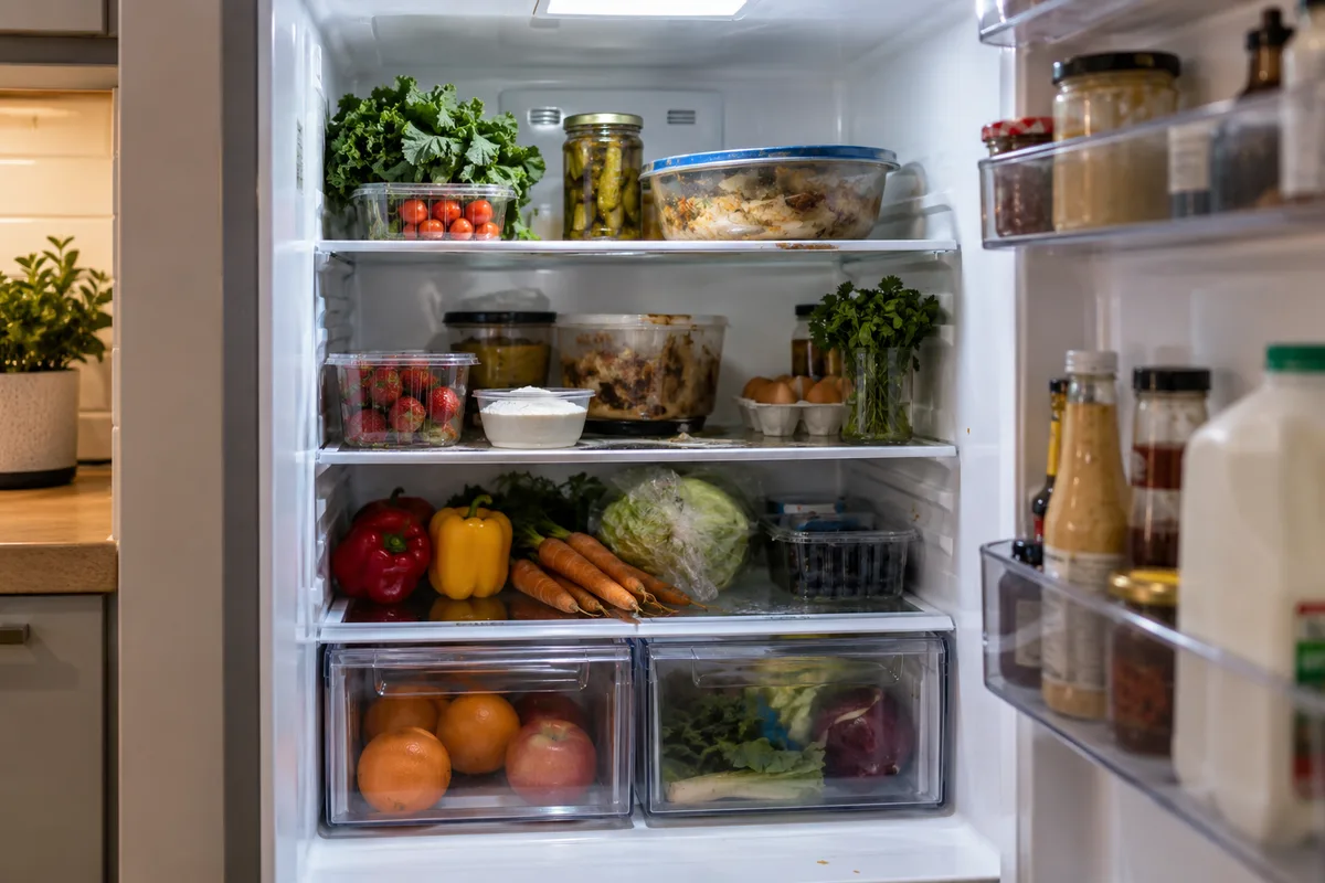 Refrigerator drawers and door gasket removed for a deep odor-source inspection