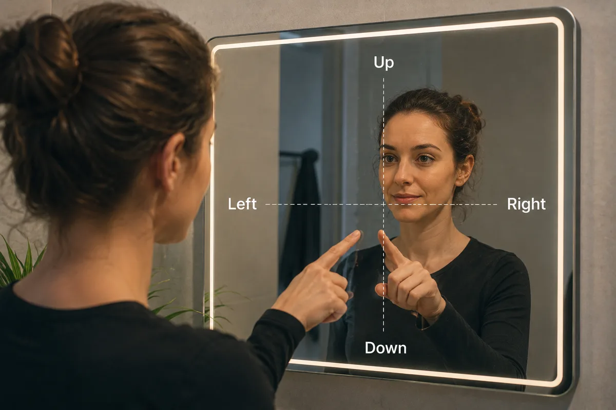 A realistic mirror reflection demonstrating why mirrors appear to reverse left and right but not up and down