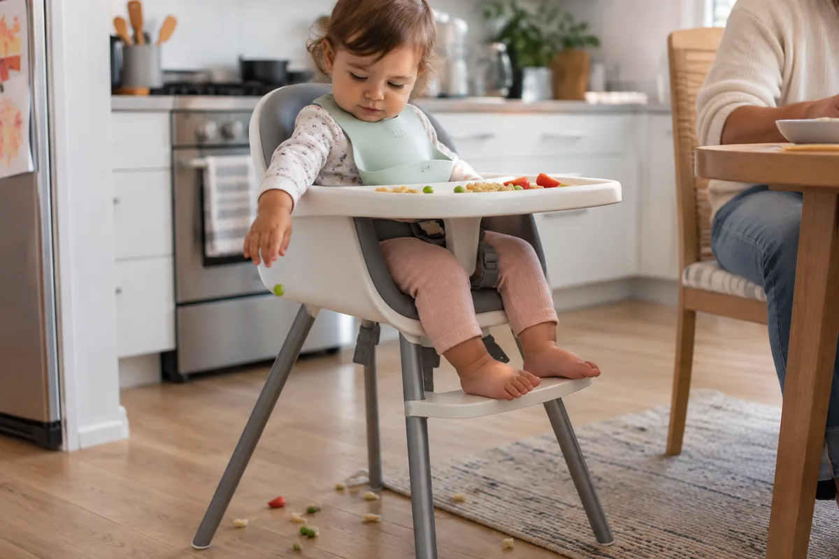 Toddler exploring finger foods while learning to eat independently